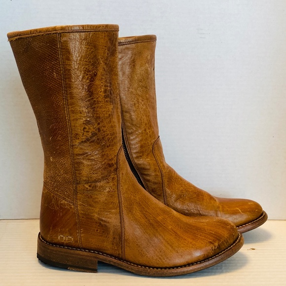 Bedstu Women's Brown Leather Round Toe Side Zip Mid Calf Boots, 9.5. - Picture 2 of 7